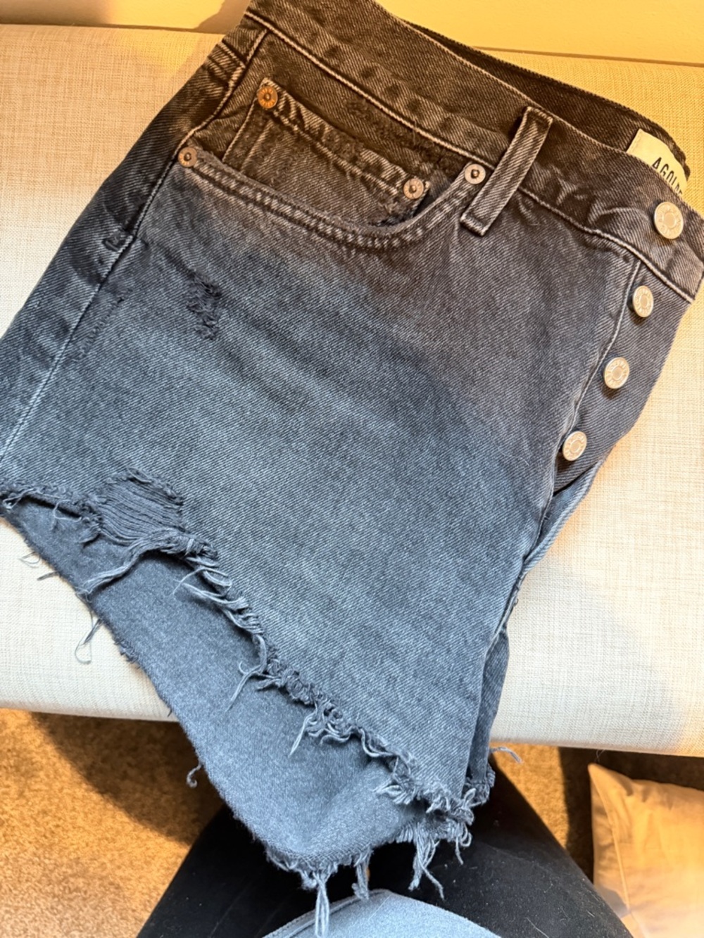 Agolde Black Washed Denim distressed Jean shorts